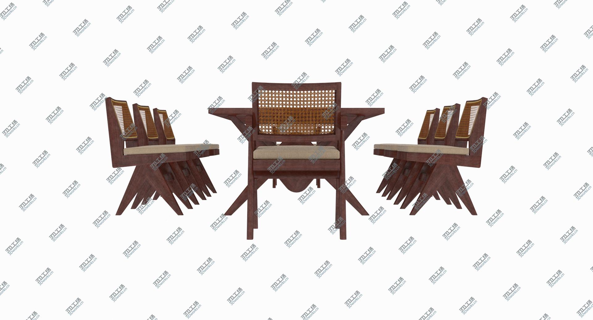 images/goods_img/202105073/Cassina Jeanneret Capitol Complex Table with Office Chair and Mahogany Chair with Cushions Set 3D model/4.jpg